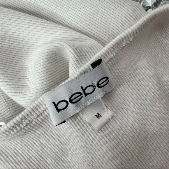Bebe White Tank Top bling rhinestone diamonds Gold and Silver Logo OG - Picture 6 of 8